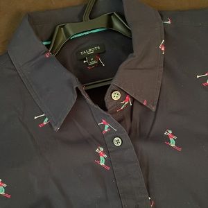 Navy button down with monogrammed skiers